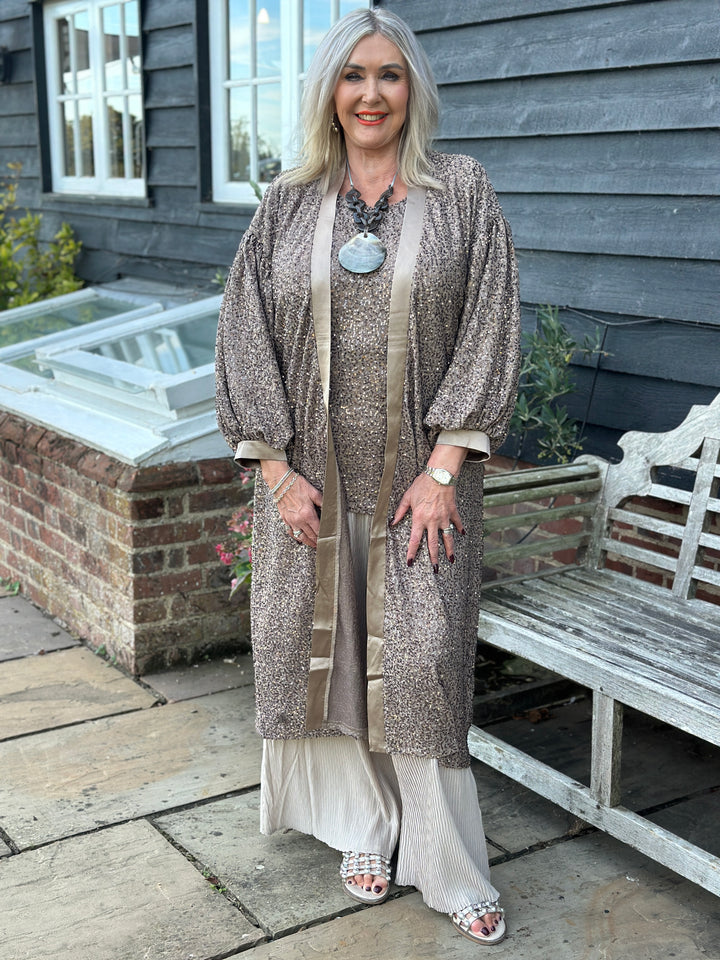 Sequin Longline Cardigan - Malissa J | Latte