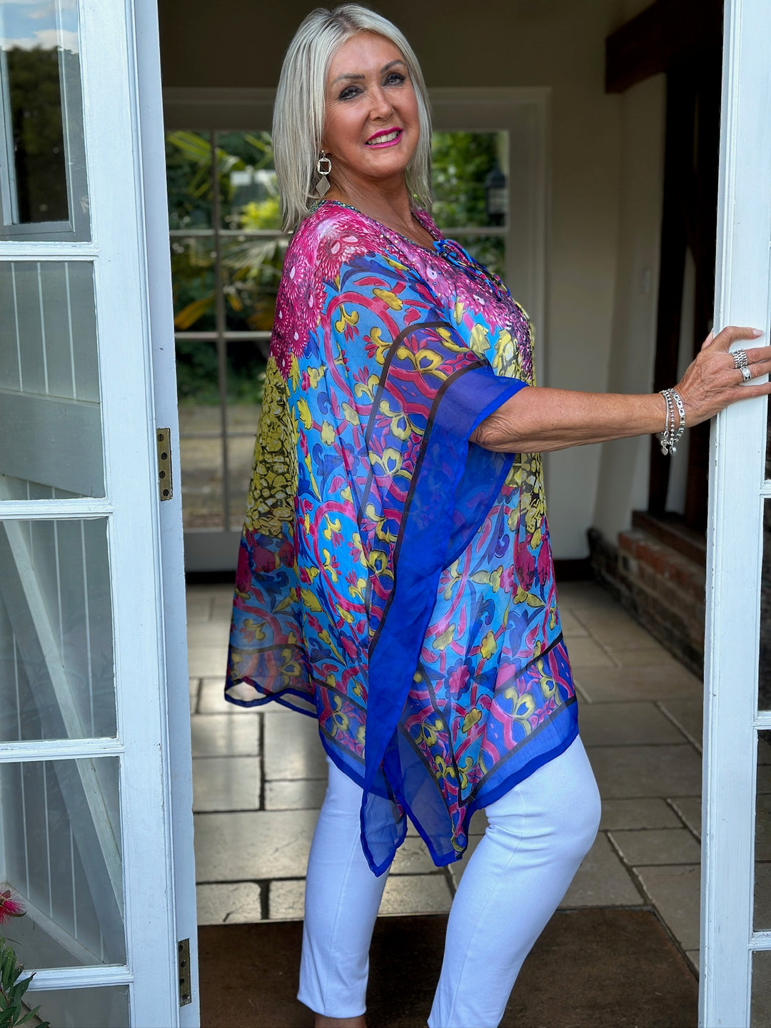 Diamante Detail Sheer Kaftan | Blue