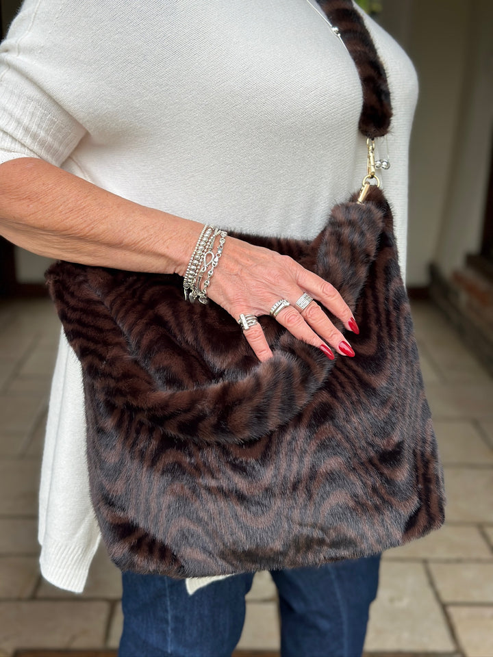 Faux Fur Shoulder Bag - Malissa J | Brown Swirl