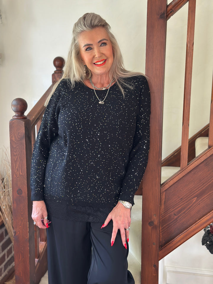 Sparkle Dip Hem Jumper - Malissa J | Black/Silver