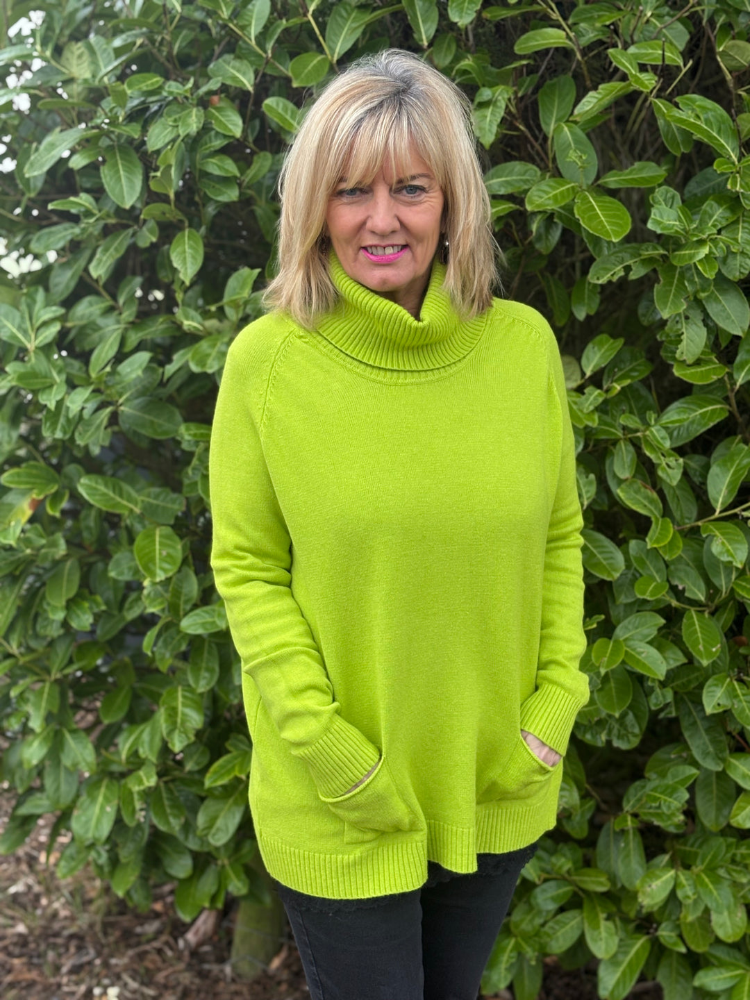 Pocket Roll Neck Jumper | Lime Green