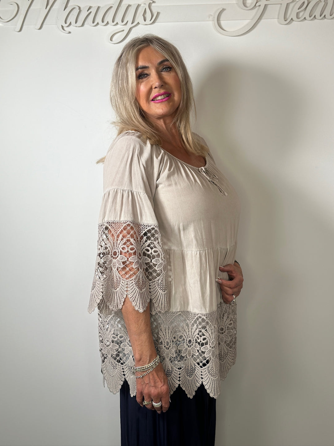 Floaty Crochet Detail Blouse | Taupe
