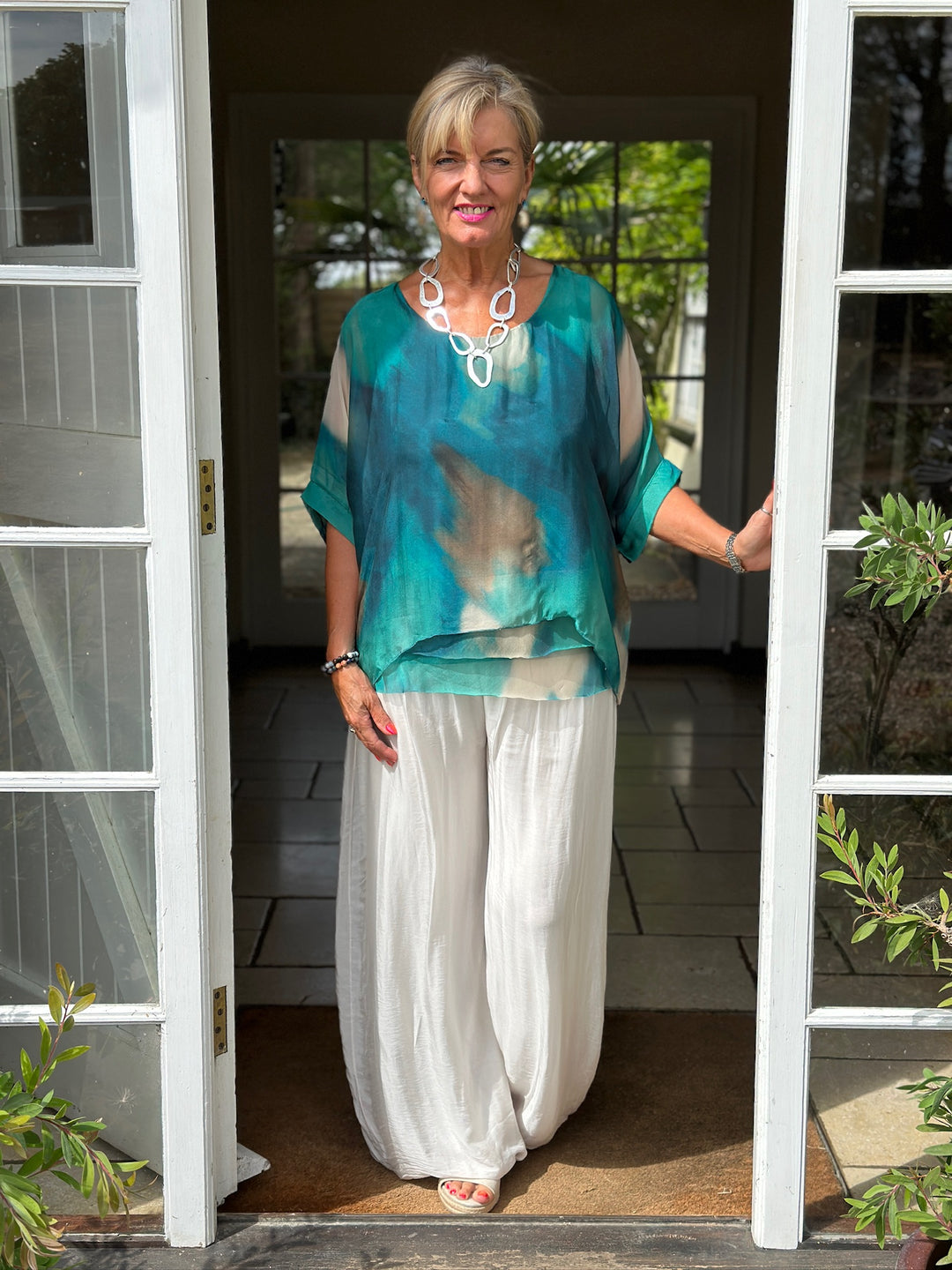 Watercolour Tiered Hem Blouse | Aqua