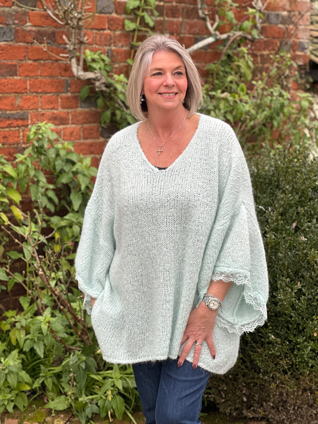 Lace Sleeve Knit Jumper | Mint