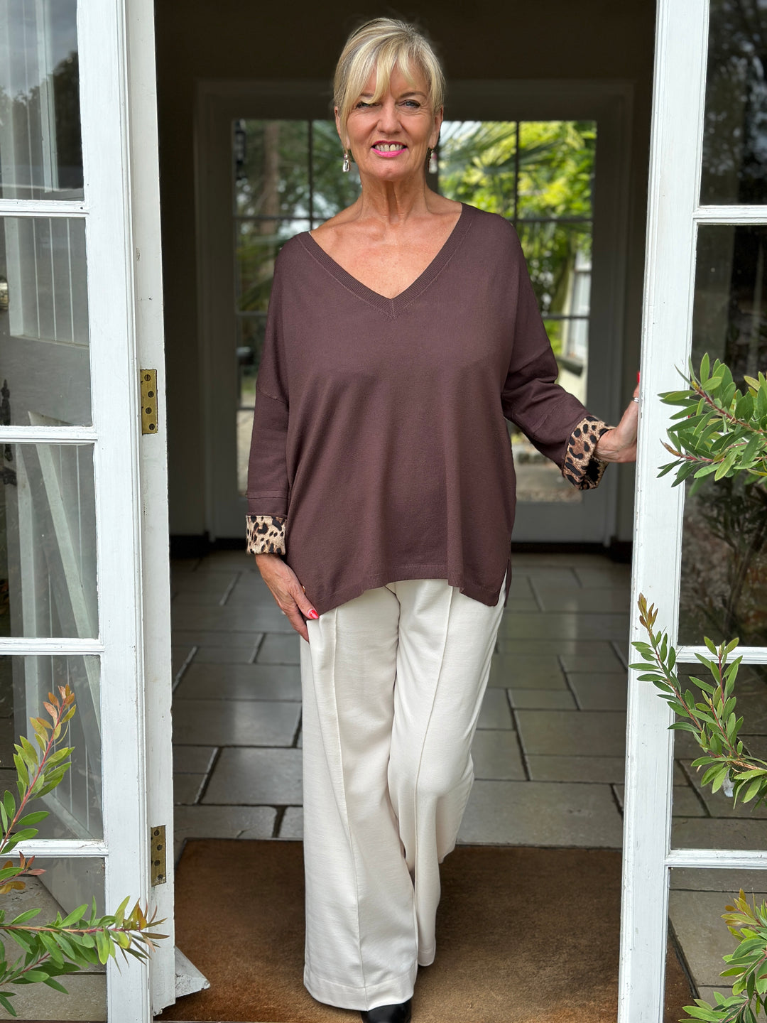 Leopard Cuff Jumper - Malissa J | Chocolate Brown