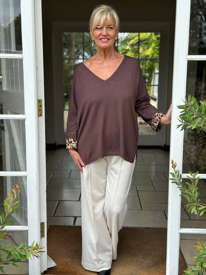 Leopard Cuff Jumper - Malissa J | Chocolate Brown