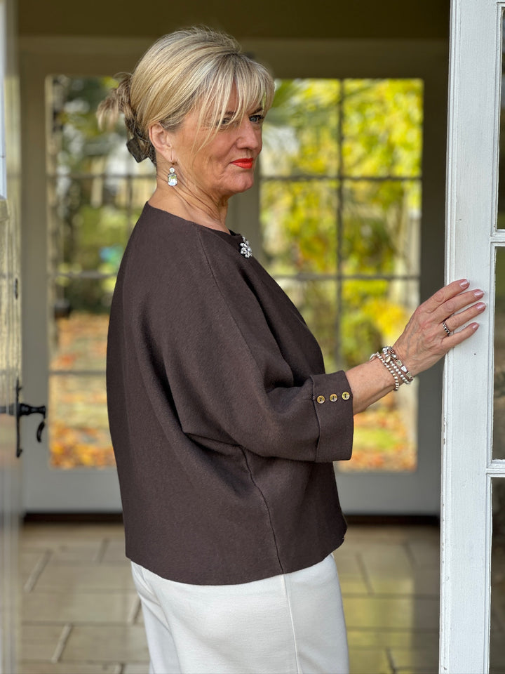 Petite Jewel Brooch Top | Chocolate