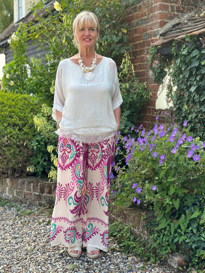 Ikat Print Wide Leg Trouser | Magenta