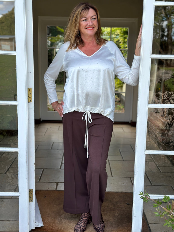 Studded Satin-Feel Front Top - Malissa J | White