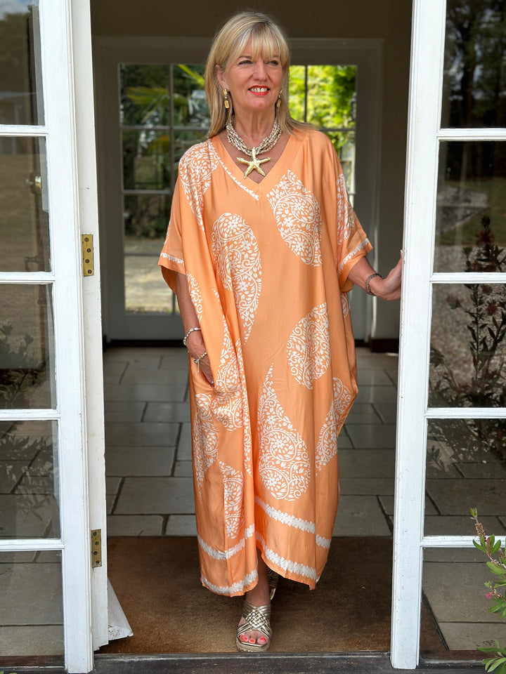 Silk-Blend Paisley Dress | Apricot