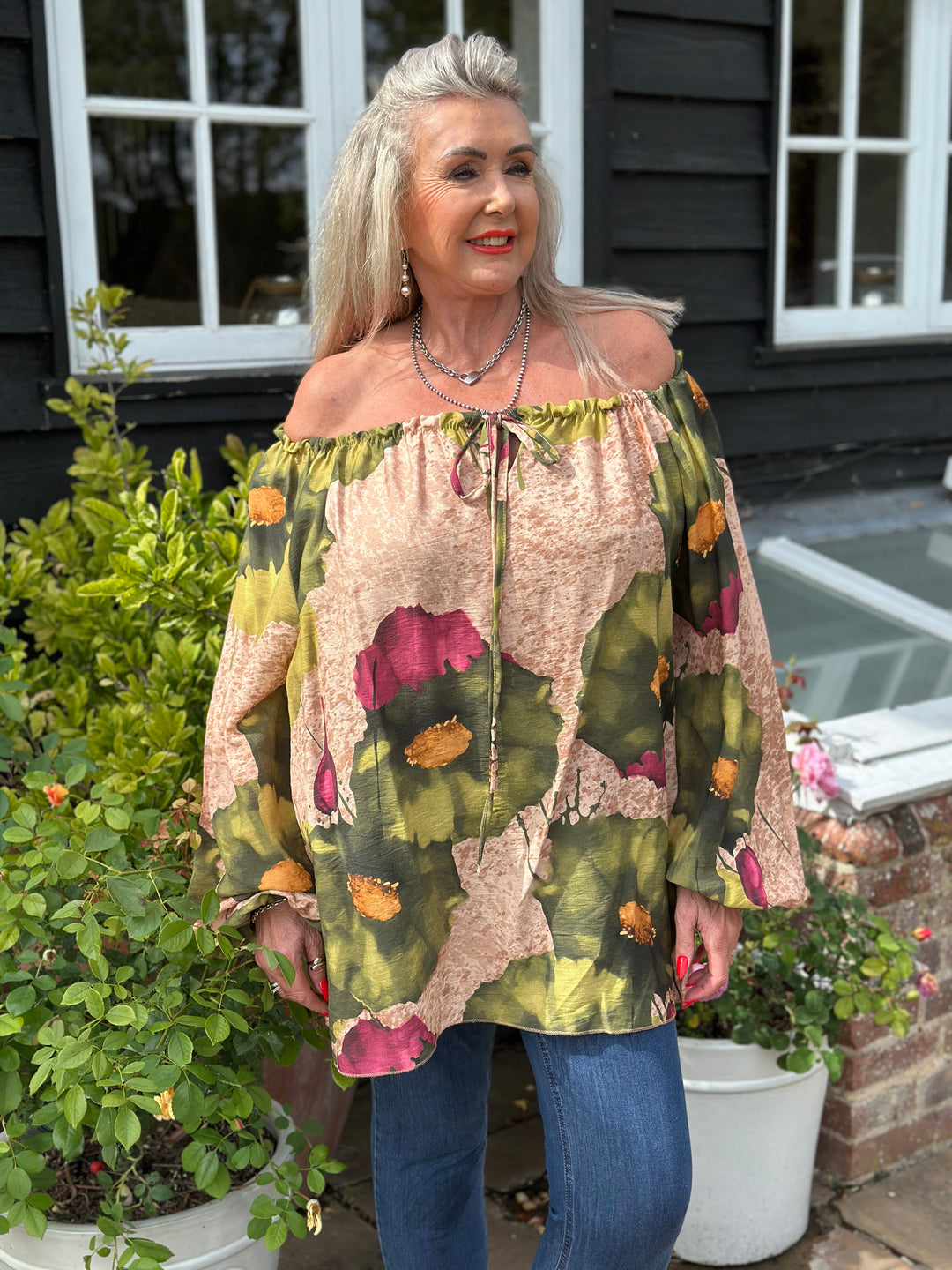 Floral Bardot Top | Green