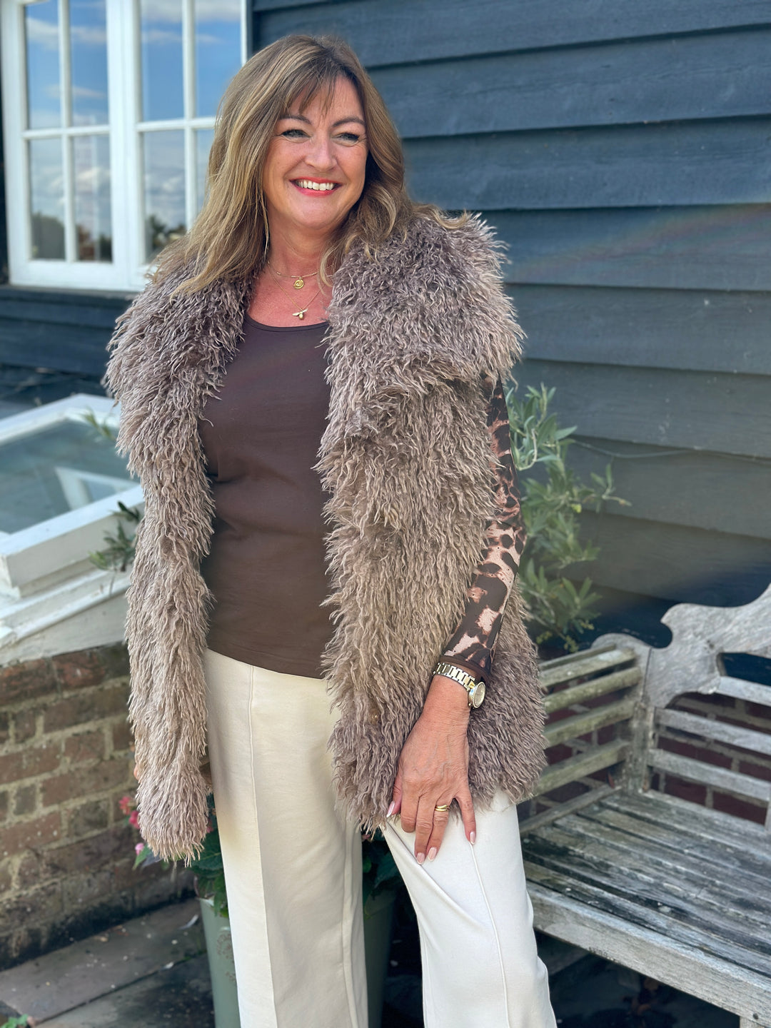 Shaggy Faux Fur Gilet - Malissa J | Taupe