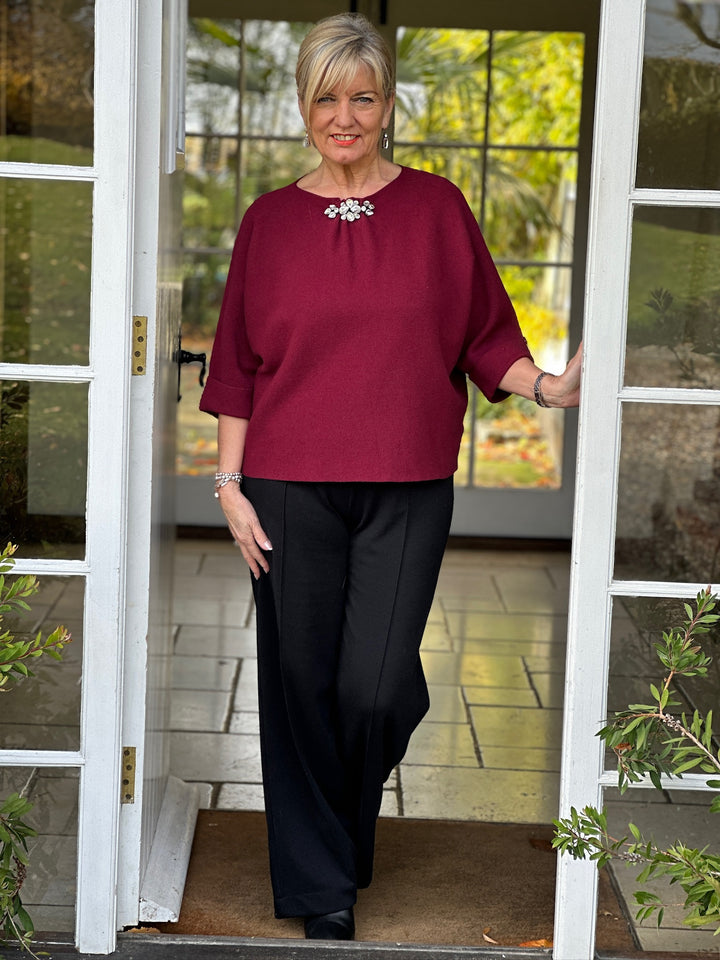 Petite Jewel Brooch Top | Burgundy