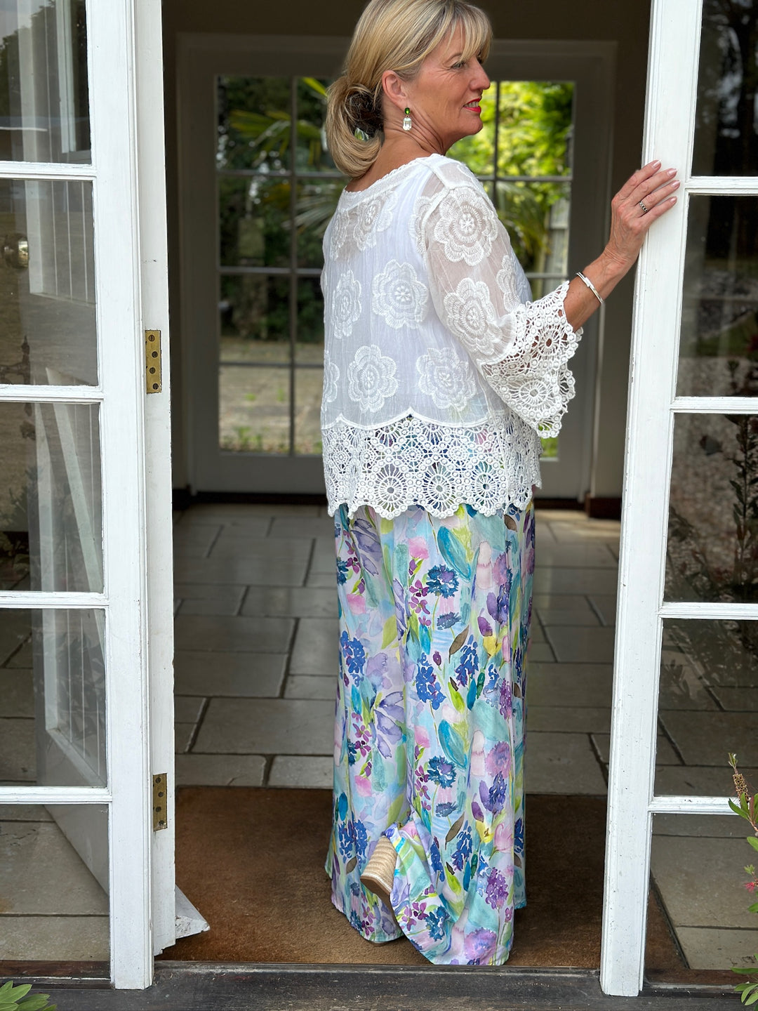 Cotton Crochet Floral Cardigan | White
