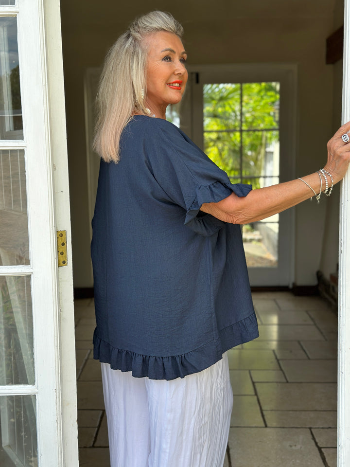 Rosie Ruffle Top | Navy