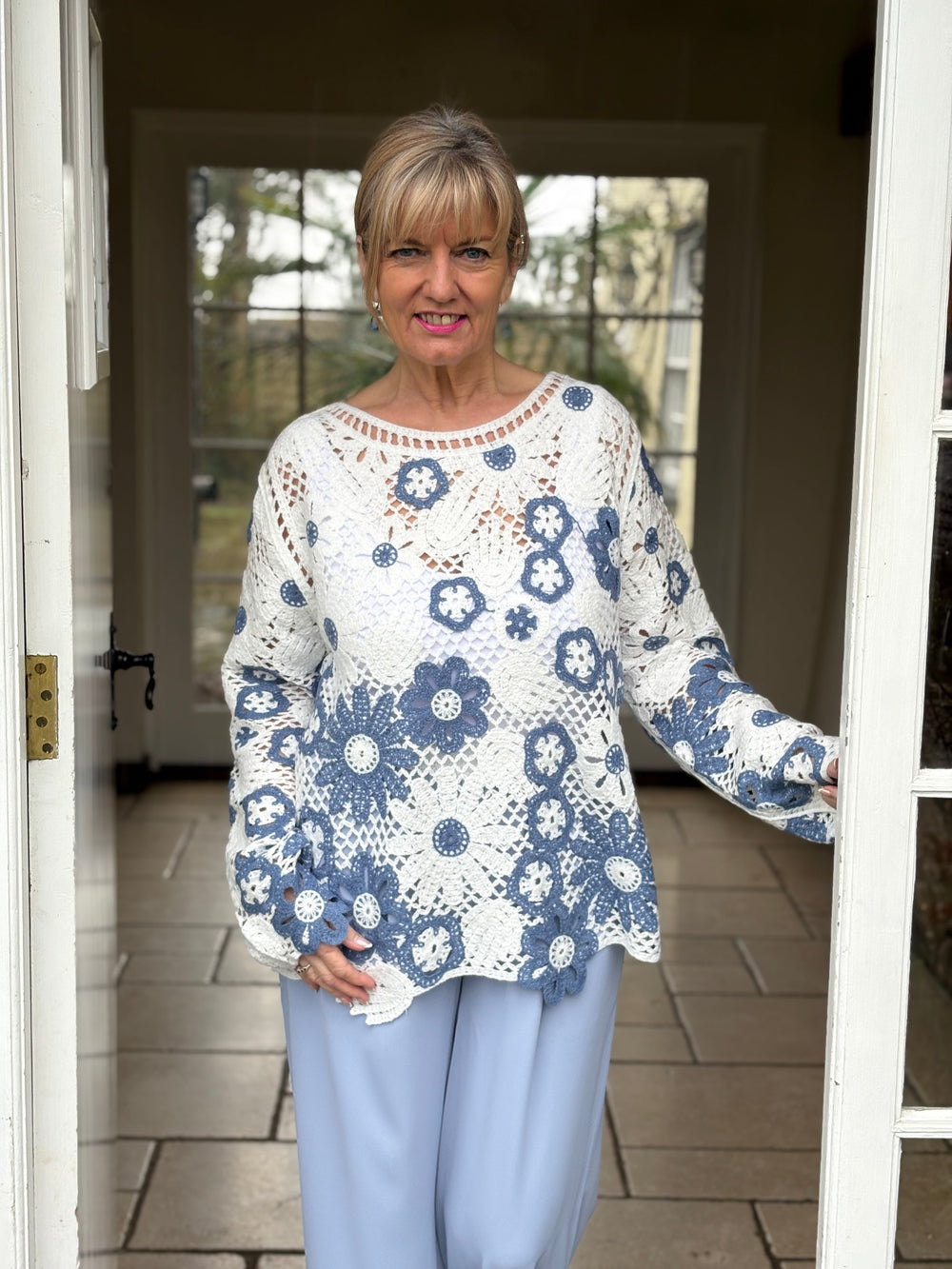 Crochet Flower Jumper Malissa J | Denim - Mandy's Heaven 