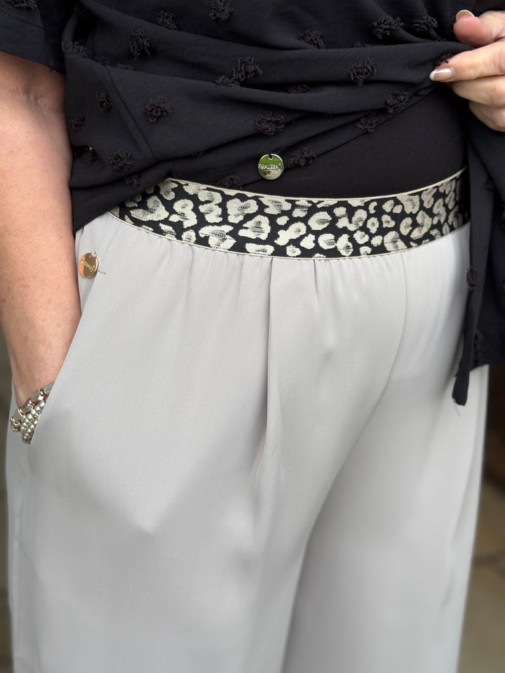 Woven Wide Leg Trouser Animal Print Waist Malissa J | Stone - Mandy's Heaven 