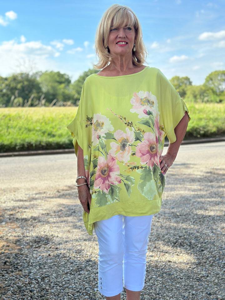 Floral Soft Ovesized Top | Lime