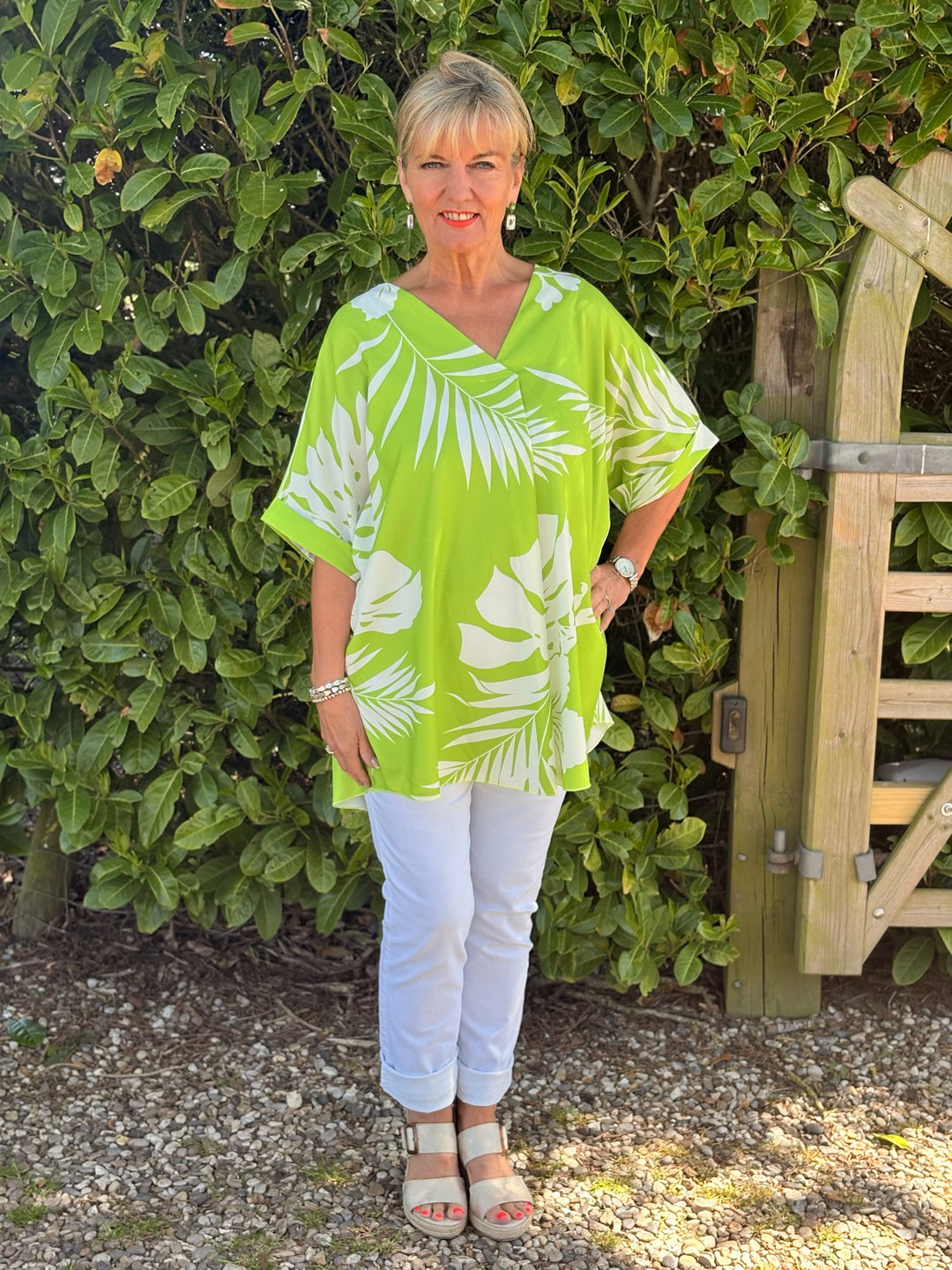 Tropical Print Tunic Top | Lime Green