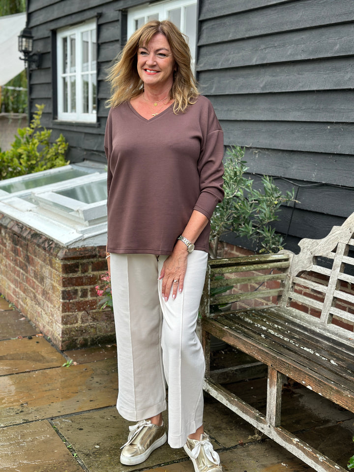Relaxed V-Neck Long Sleeve Top - Malissa J | Chocolate Brown