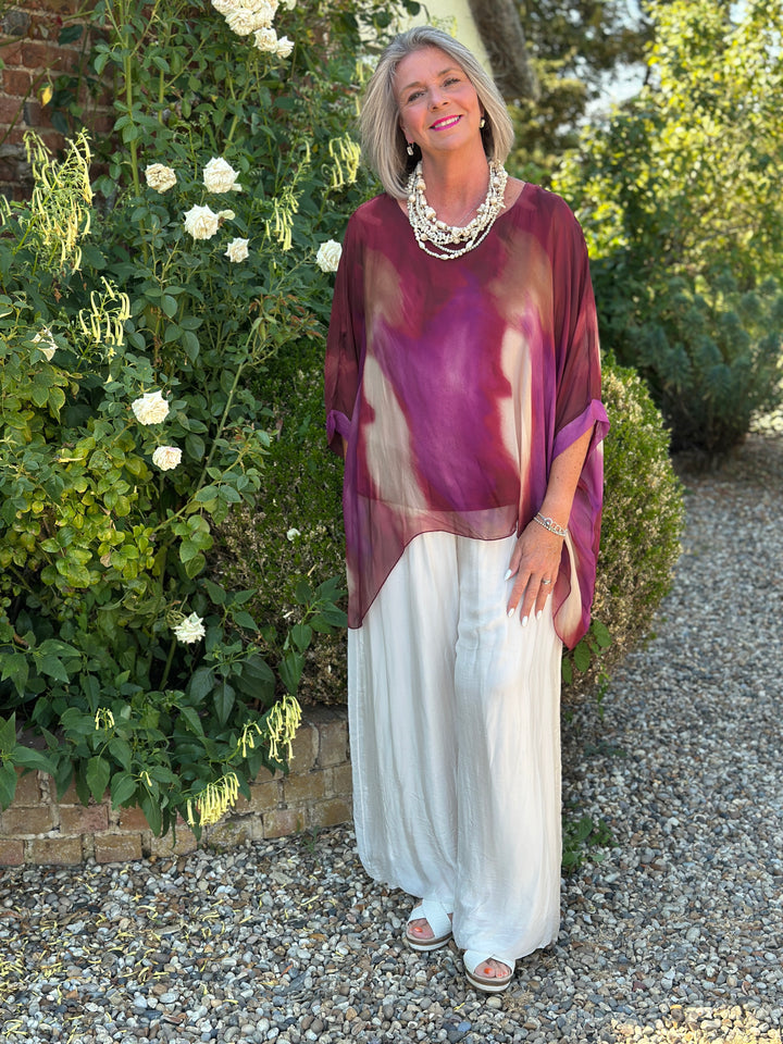 Mia Watercolour Silk Blouse | Magenta