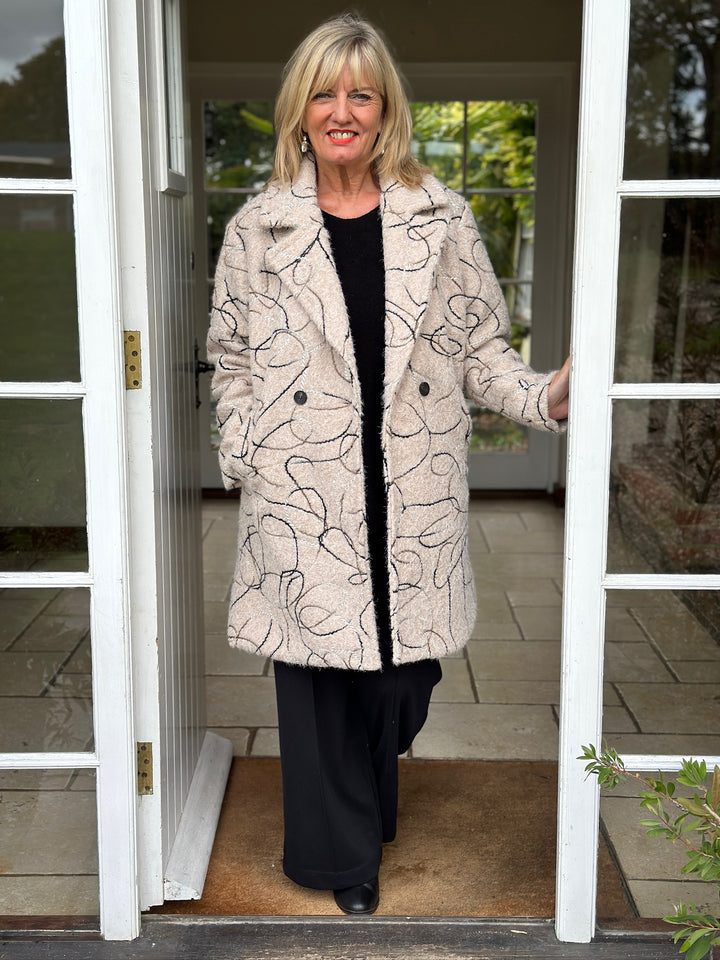 Abstract Swirl Woven Jacket - Long | Stone