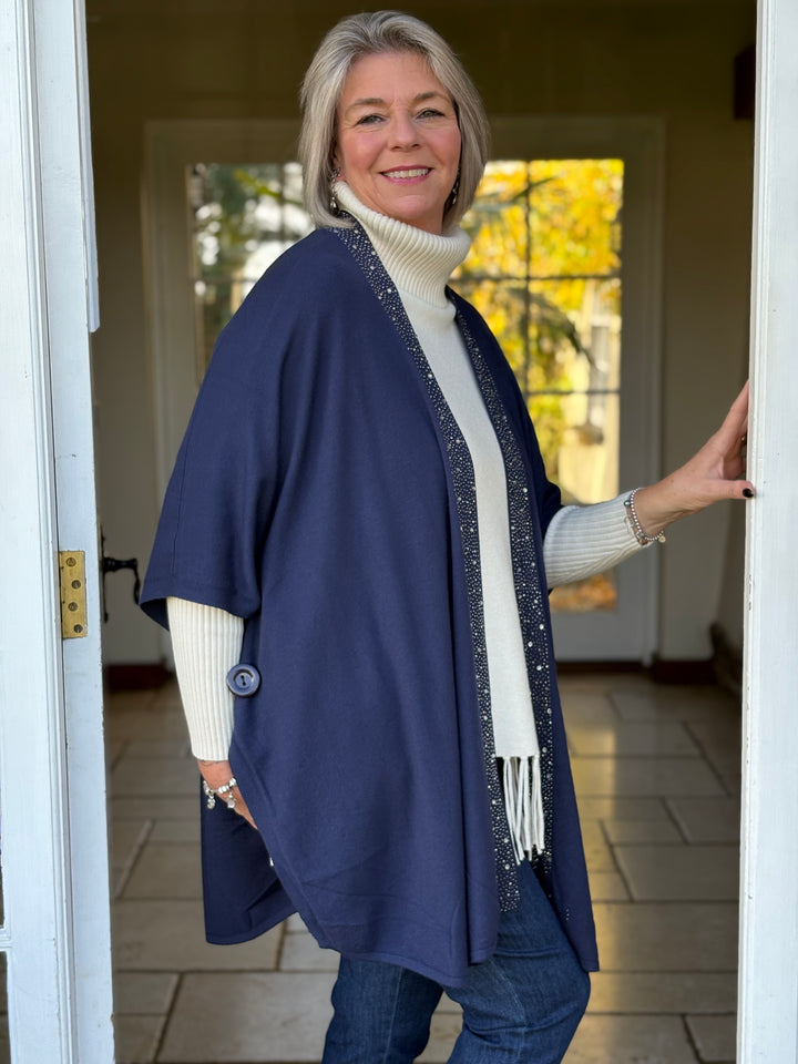 Embellished Kimono Style Cardigan | Navy