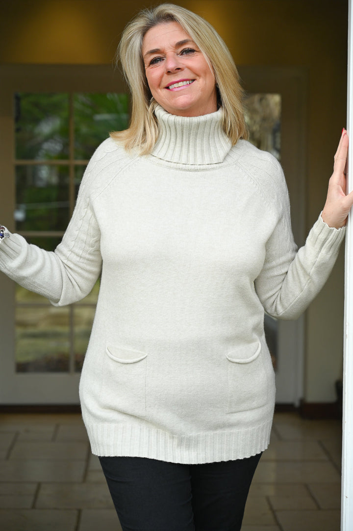 Beige Cable Knit Sleeve Jumper