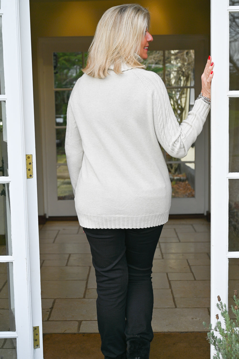 Beige Cable Knit Sleeve Jumper