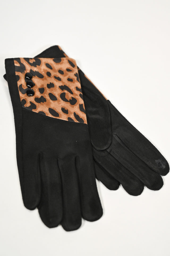 Black Button Leopard Gloves