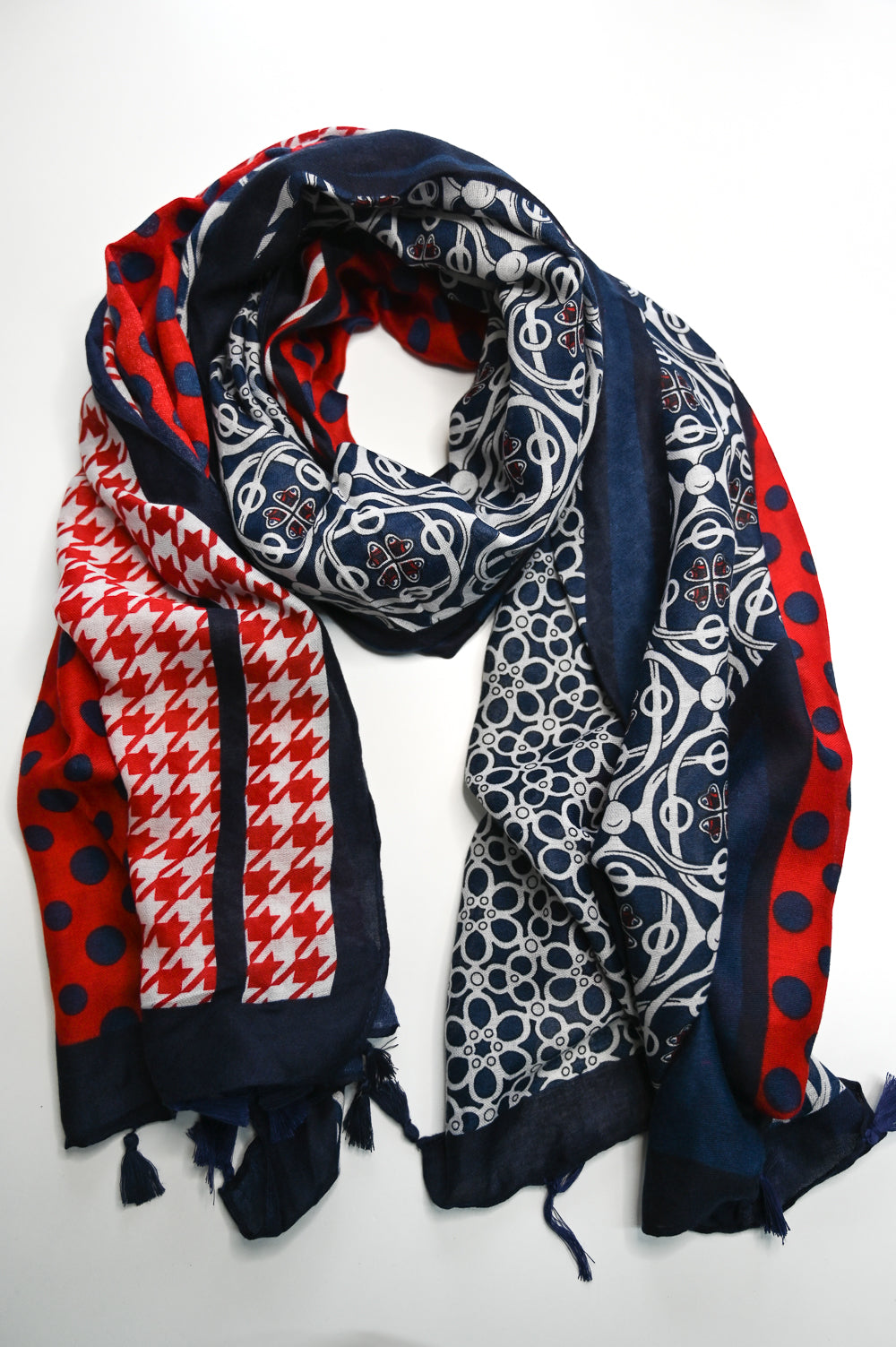 navy/red print Scarf