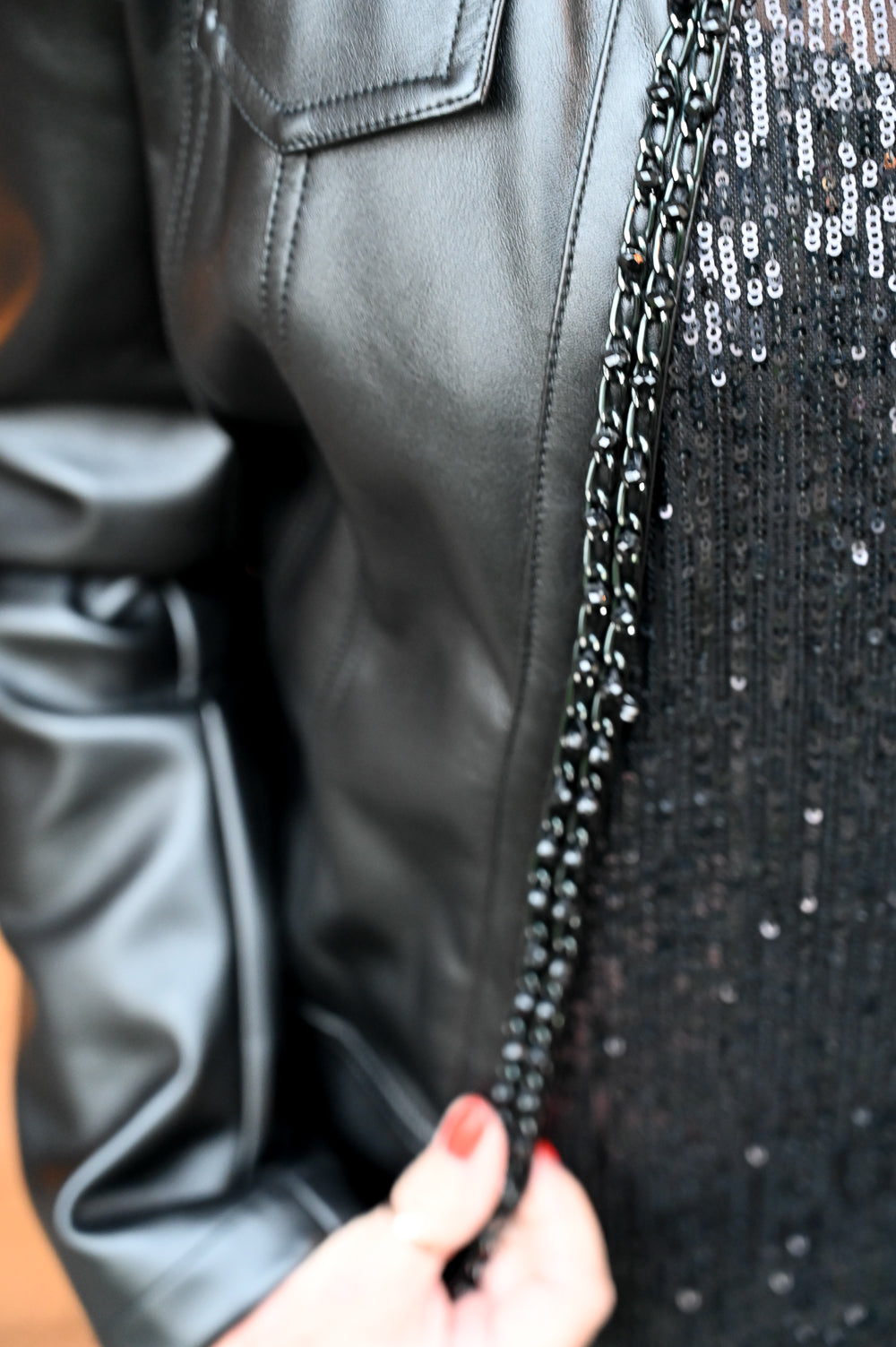 Black Faux Leather Chain Detail Jacket