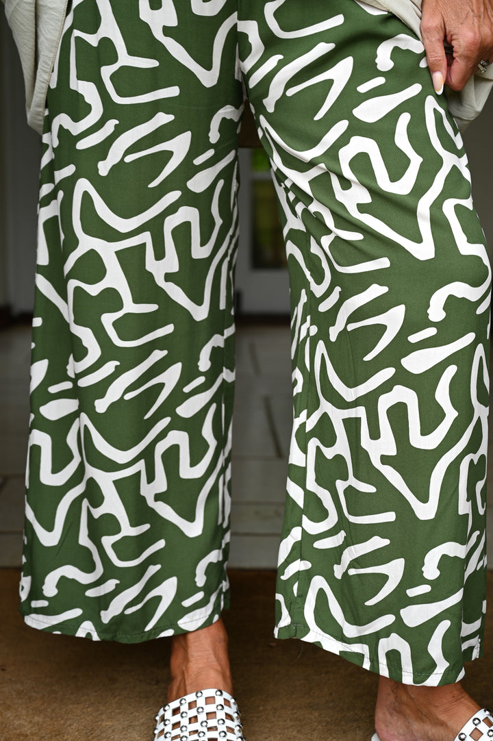 Elasticated Abstract Pattern Trousers