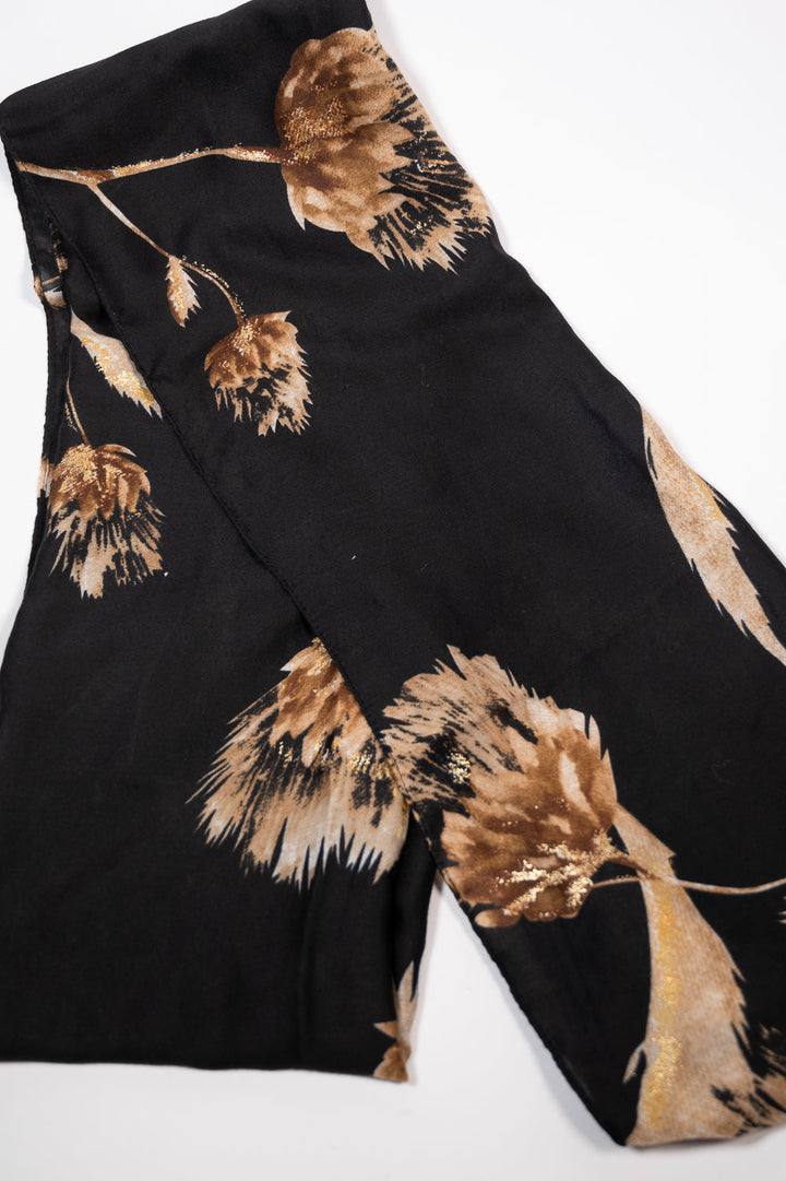 Gold Accent Floral Scarf - Black