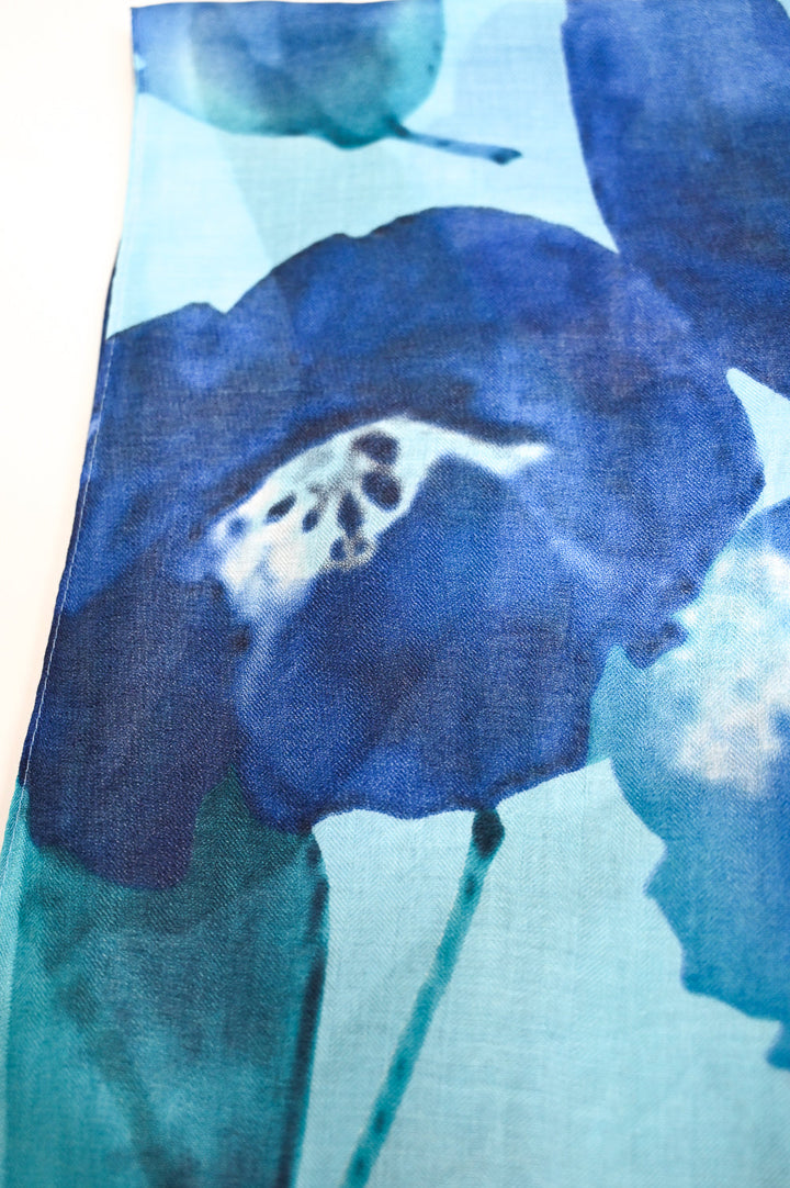 Watercolour Floral Scarf - Blue