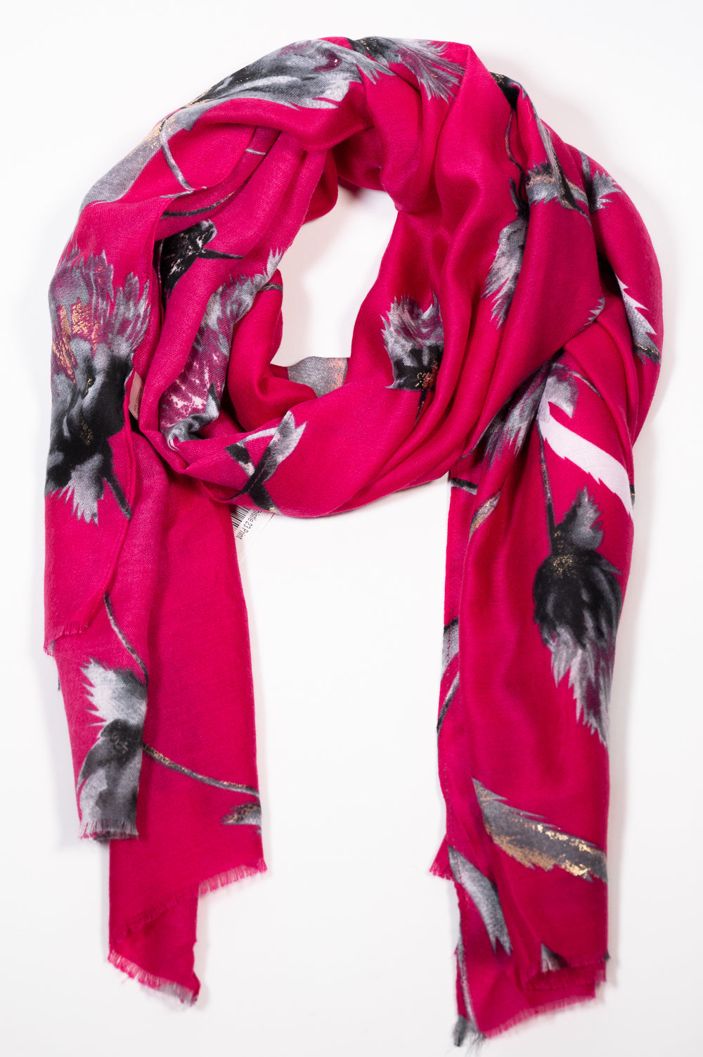 Gold Accent Floral Scarf - Fuchsia