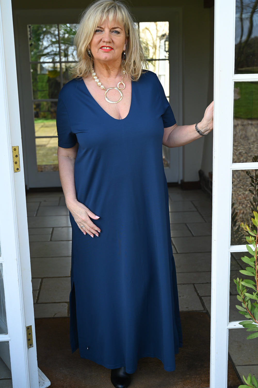 Short Sleeve Split Seam Maxi Dress - Malissa J - Cobalt Blue