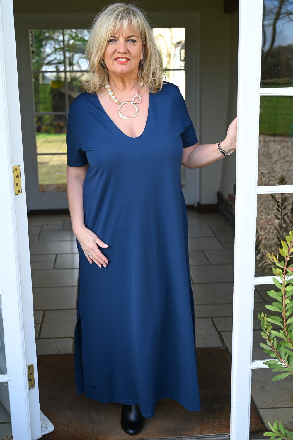 Short Sleeve Split Seam Maxi Dress - Malissa J - Cobalt Blue