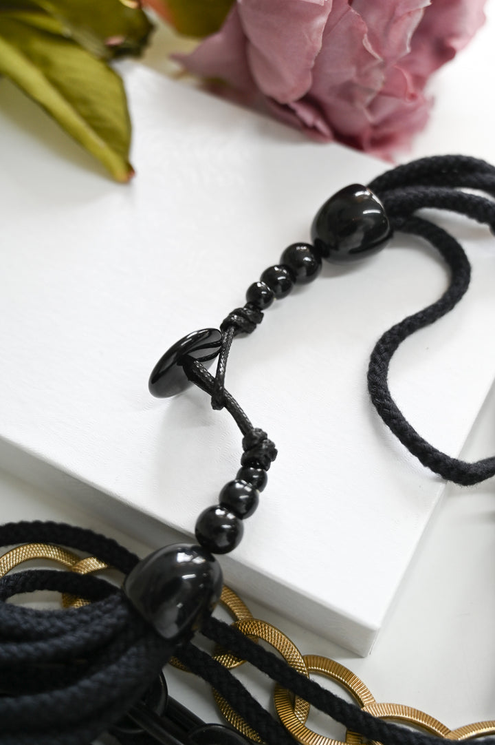 Multi-Rope Black & Gold Detail Necklace