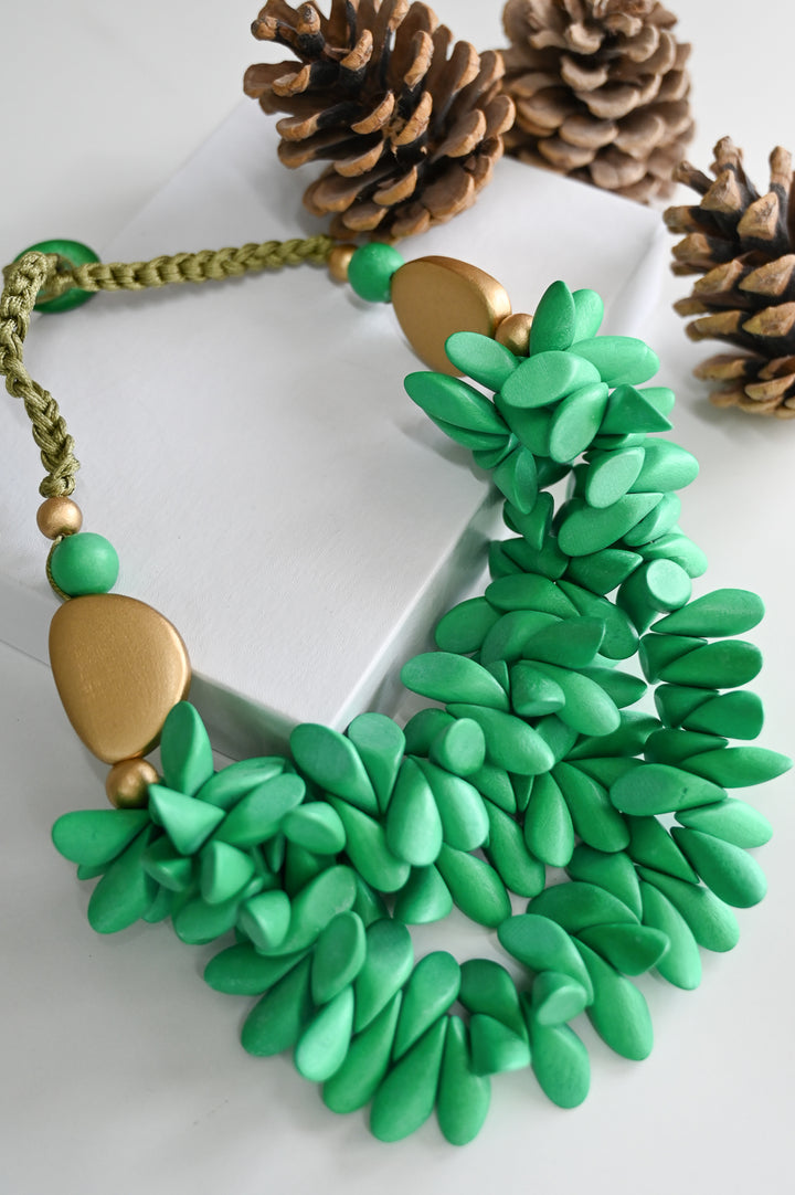 Mini Beaded Layered Necklace - Green