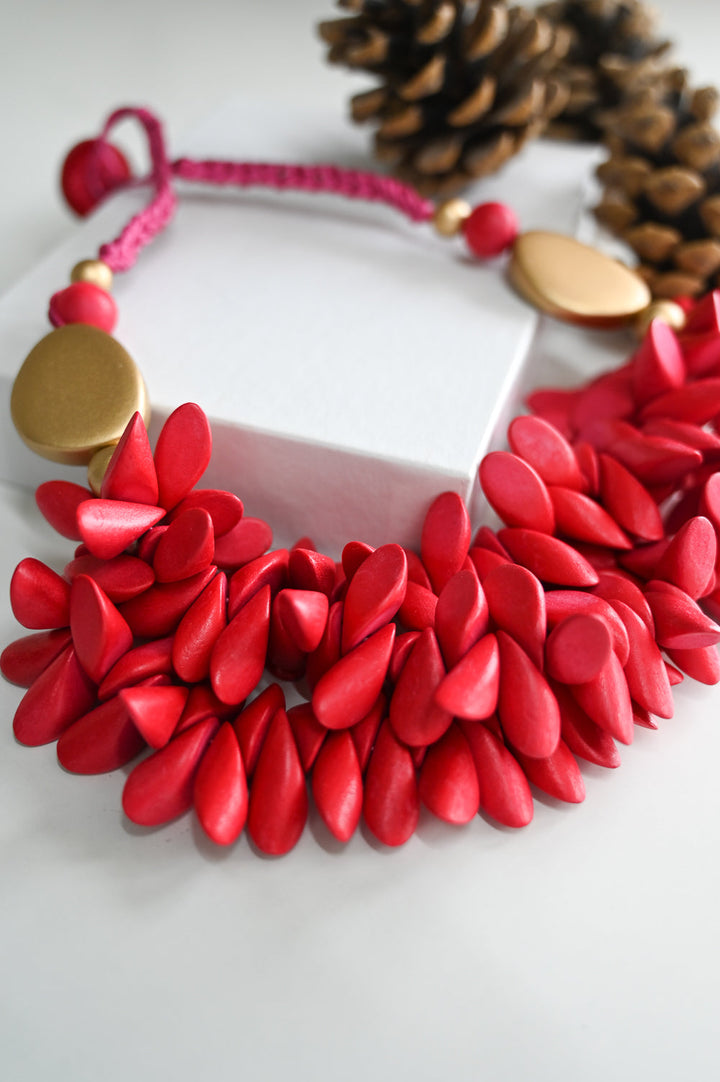 Mini Beaded Layered Necklace - Raspberry