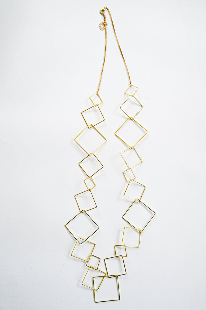 Long Gold Square Necklace
