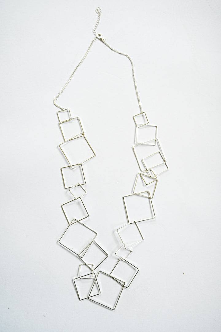 Long Silver Square Necklace