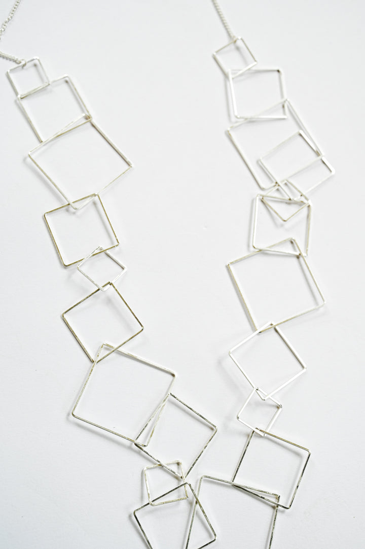 Long Silver Square Necklace