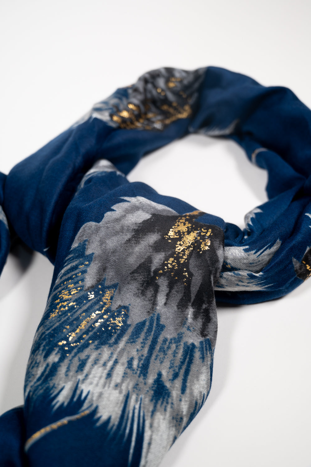 Gold Accent Floral Scarf - Deep Blue