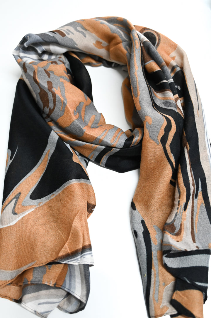 Swirl Print Scarf - Camel