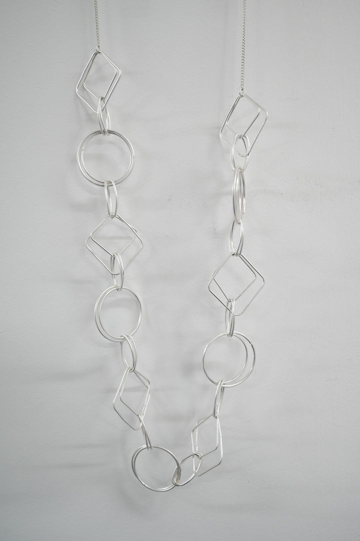 Long Silver Double Shape Necklace