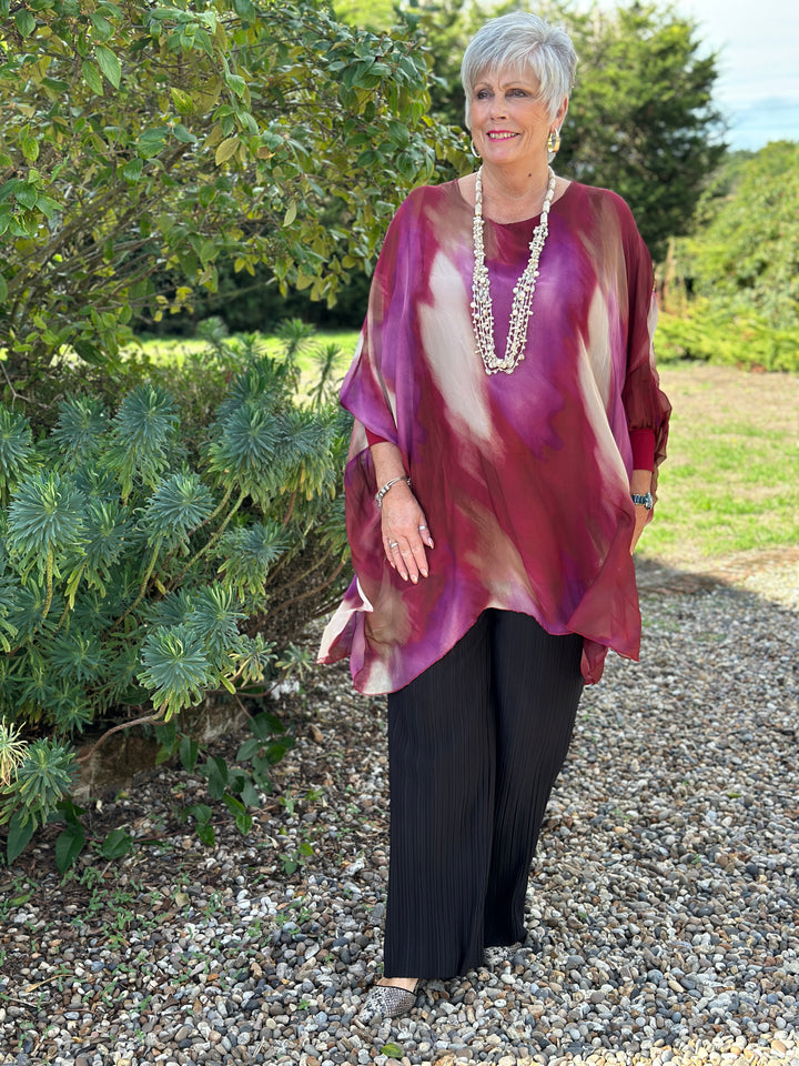 Bella Watercolour Silk Blouse | Magenta