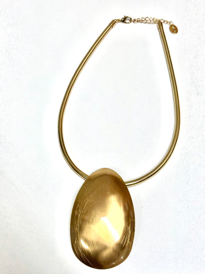 Brushed Oval Drop Necklace | Gold - Mandy's Heaven 