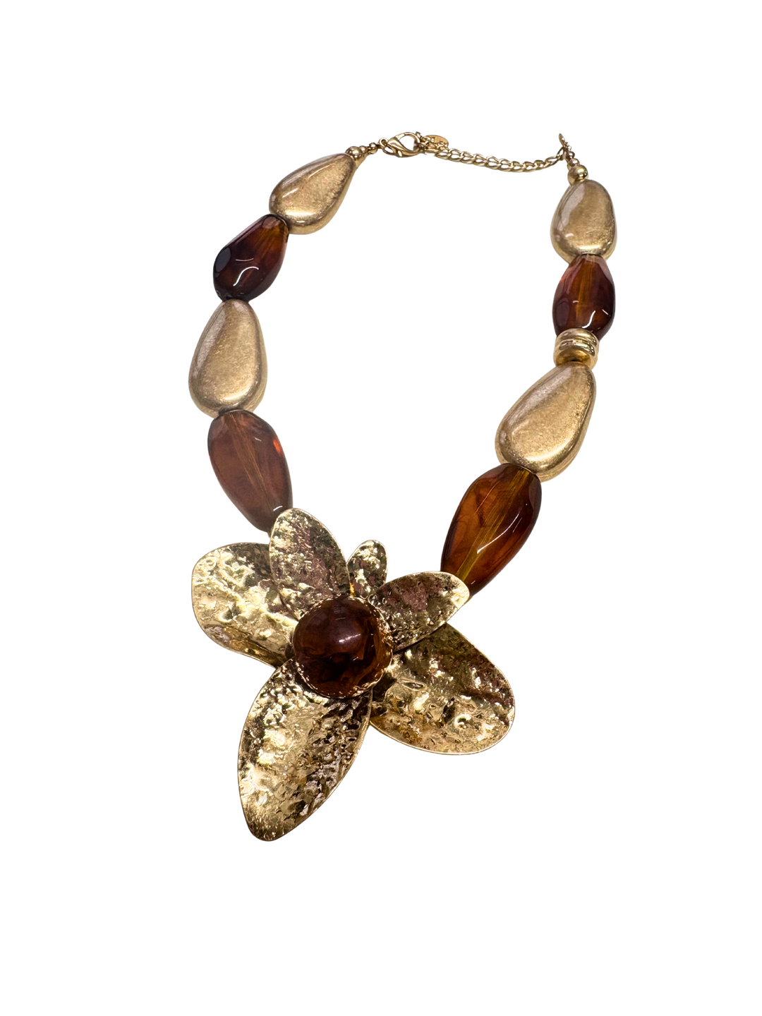 Gold Flower Pebble Necklace